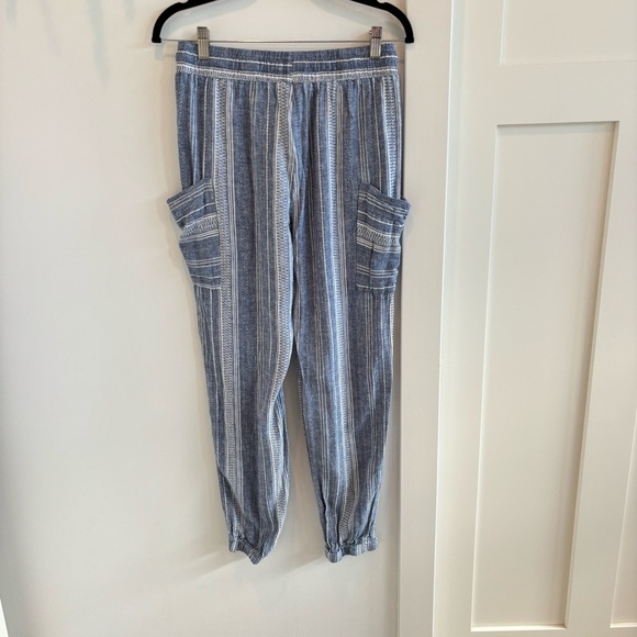Indigo Rein High Rise Linen Blend Blue White Striped Joggers Juniors Size Medium - Picture 5 of 10